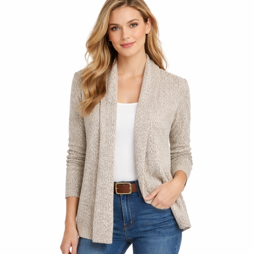 Croft & Barrow Beige Knit Open Front Cardigan Small - Cozy Layering